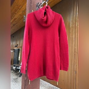 INC International Concepts Cowl Neck Sweater Fitted Red Gold Zippers Ribbed Sz M